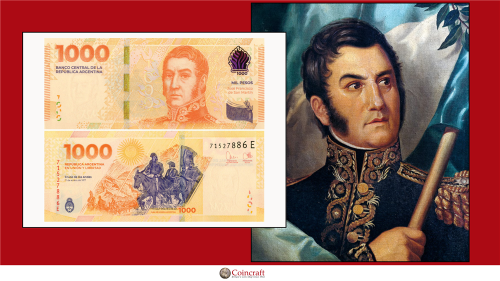 Argentina Pesos Dedicated to Jose San Martin (Argentine General) - Coincraft